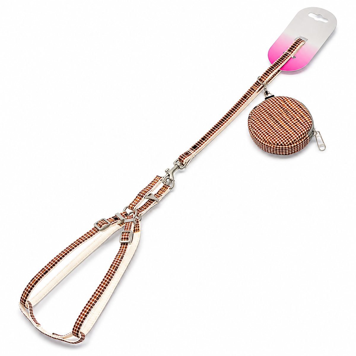 Plaid walking leash and harness for small dogs