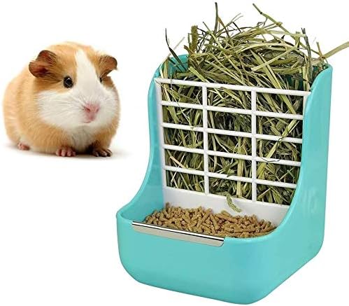 White small pet feeding set with bowl and hay holder
