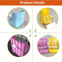 Open view of a pet feeding set with separate food and hay sections