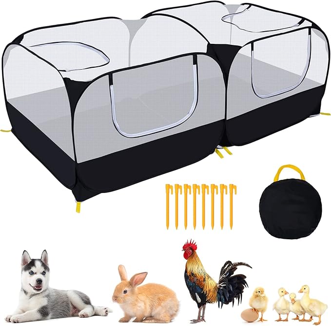 Front view of a mesh playpen for puppies kittens and rabbits