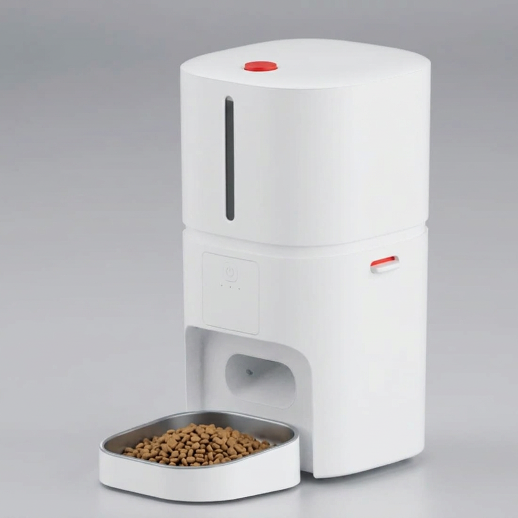 Smart automatic pet feeder for cats and dogs with timed food dispensing