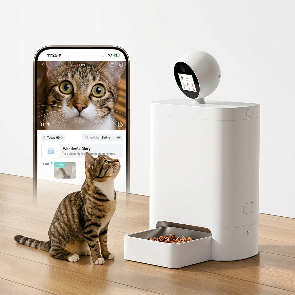 Smart automatic pet feeder for cats and dogs with scheduled food dispensing