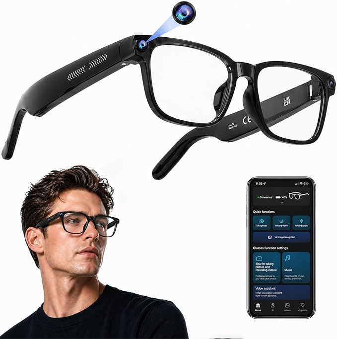 Smart Bluetooth glasses with open-ear audio and lightweight frame front view