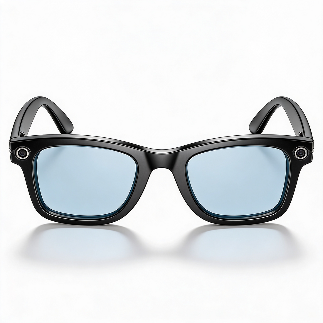 Front view of smart wearable glasses showing sleek frame and lenses