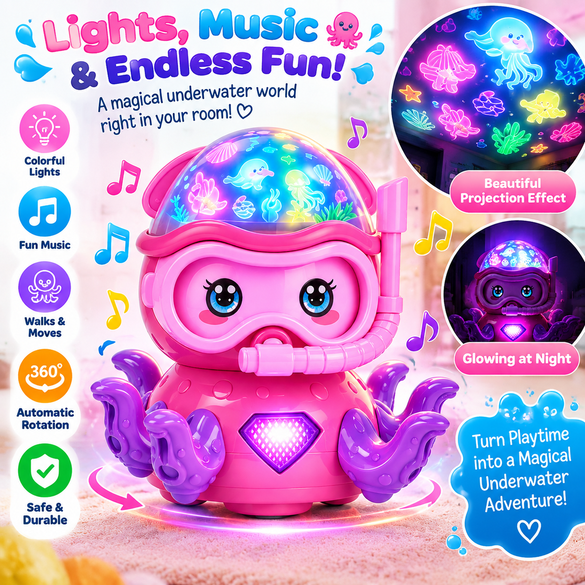 Smart octopus toy with interactive features for kids