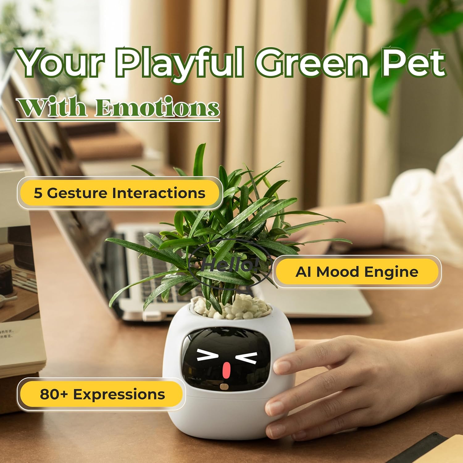 Interactive planter showing a visual plant-care reminder