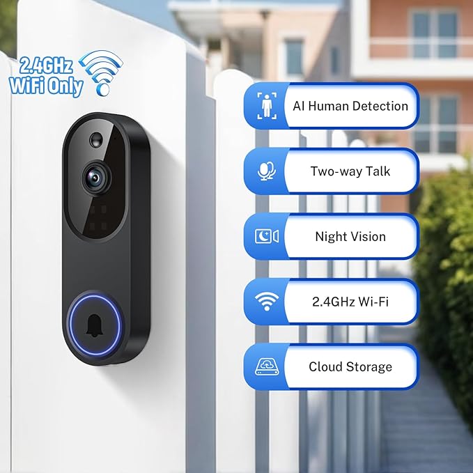 Smart video doorbell with night vision and HD video quality for clear monitoring, day or night