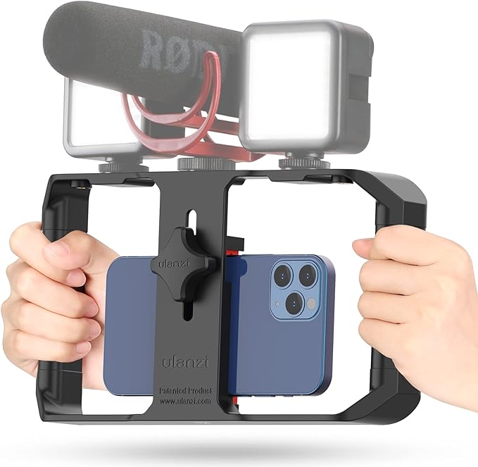 Smartphone video rig stabilizer with dual handle grip