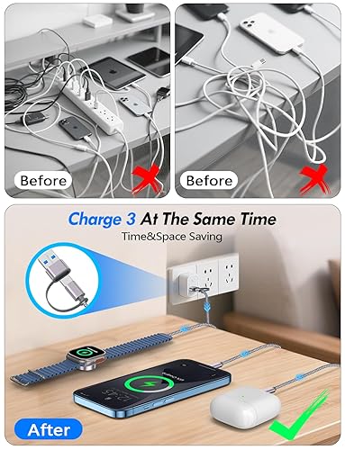 multi charging cable with built-in smartwatch charger and multi-device support
