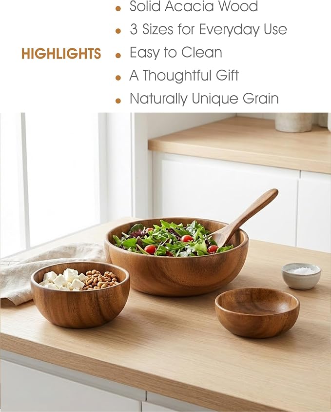 Smooth polished wooden serving bowls for everyday table use
