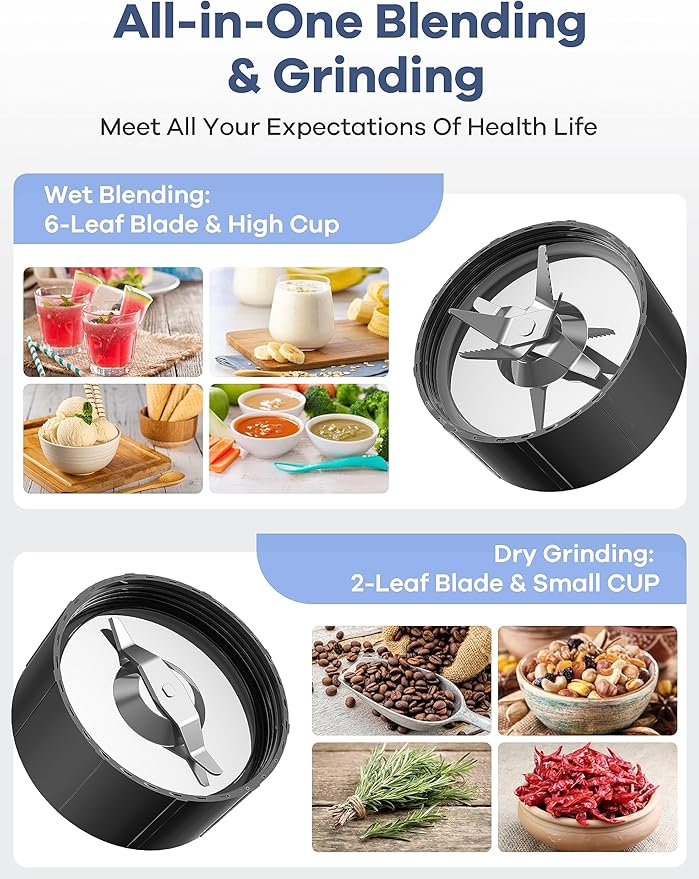 Smoothie maker with stainless steel blending and grinding blades