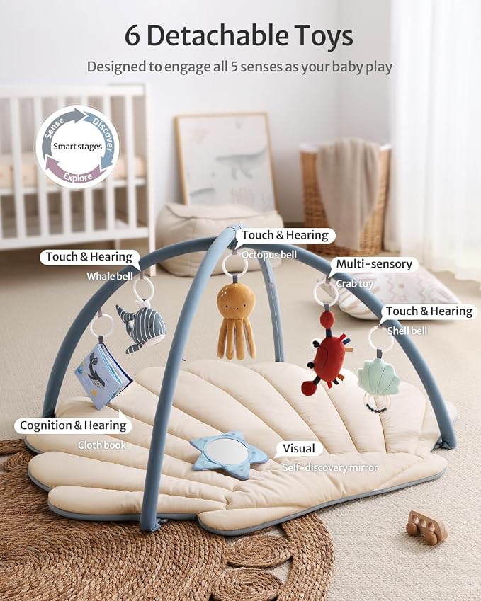 Soft baby activity play mat with overhead toy arches