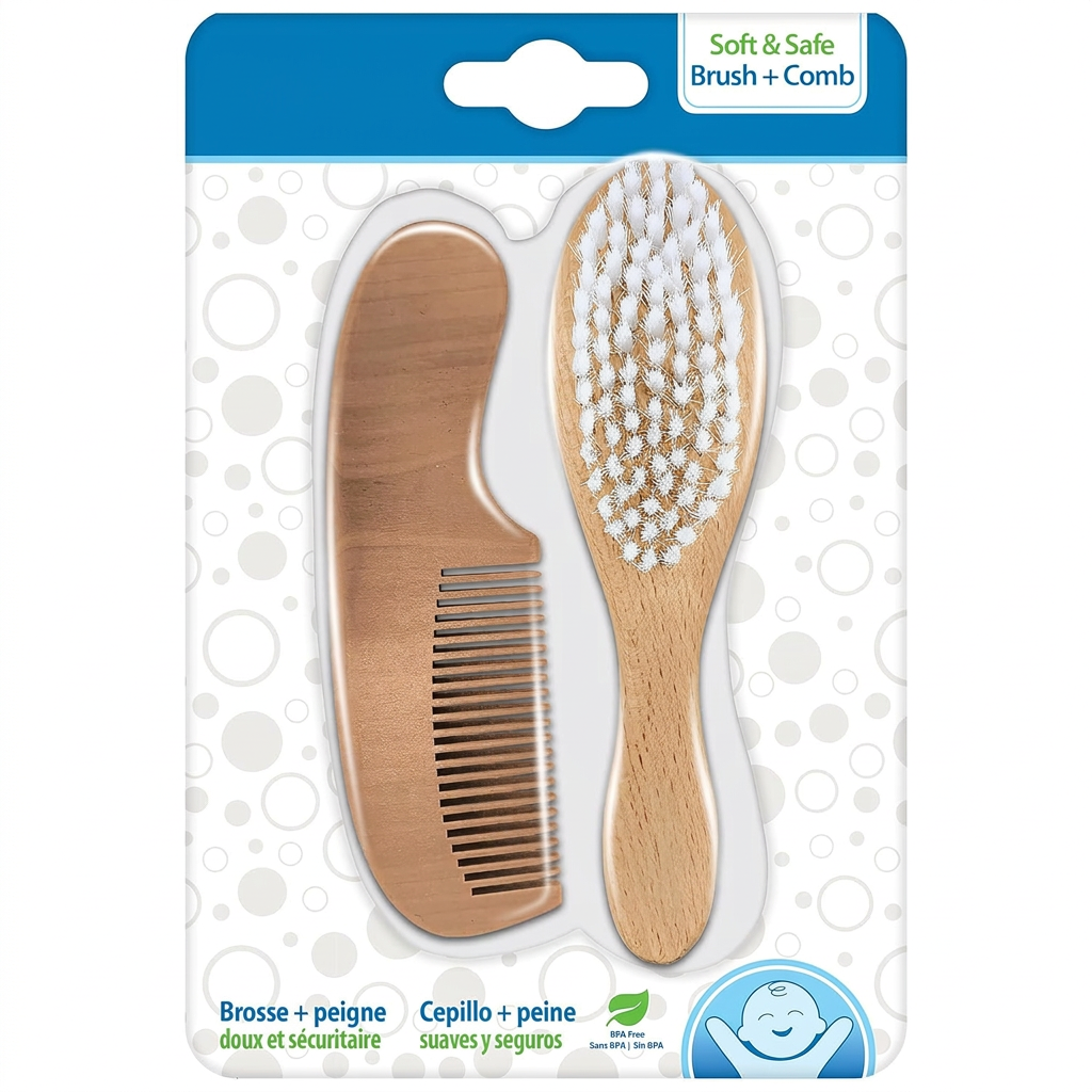 Soft and Safe Baby Brush + Comb Set for gentle grooming of newborns