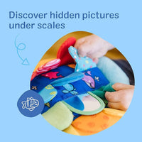 Soft baby sensory toy with mirror, squeaking, and crinkle sounds