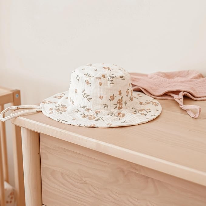 Soft muslin baby sun hat with adjustable chin strap