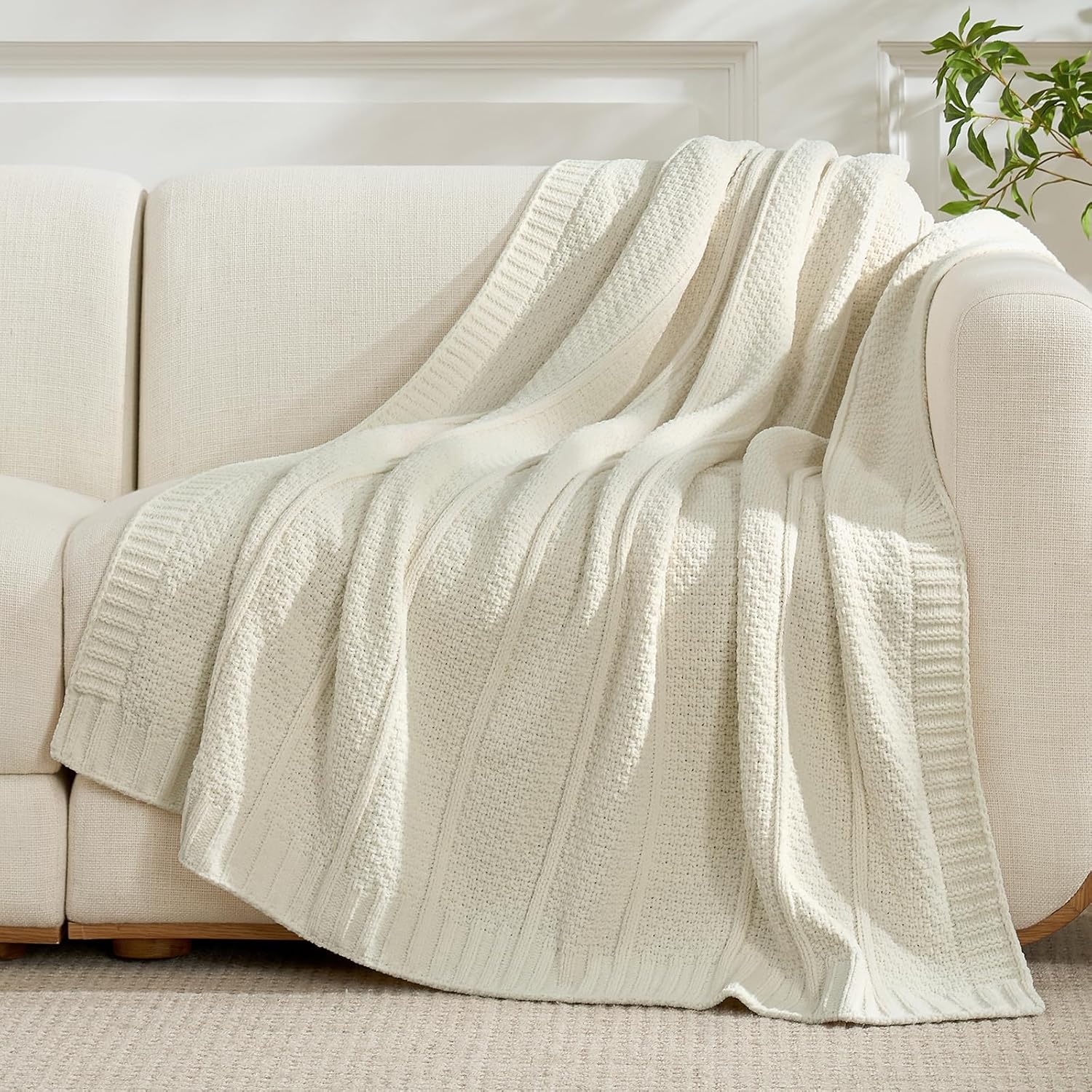 Soft cozy knit blanket for relaxing at home
