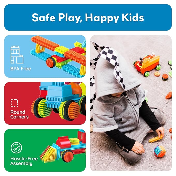 Soft interlocking blocks for kids with colorful hedgehog-style pieces for construction activity
