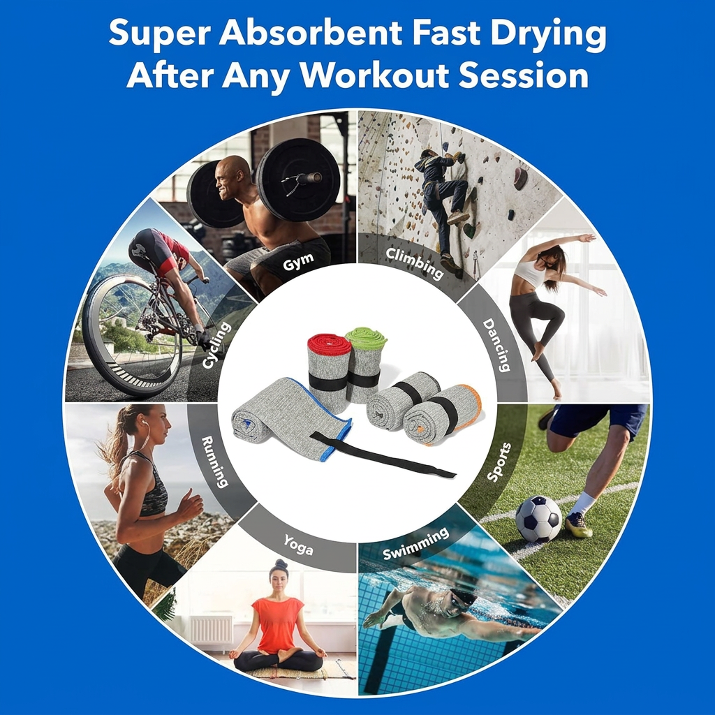 Soft microfiber sport towels with lightweight design for exercise and daily use