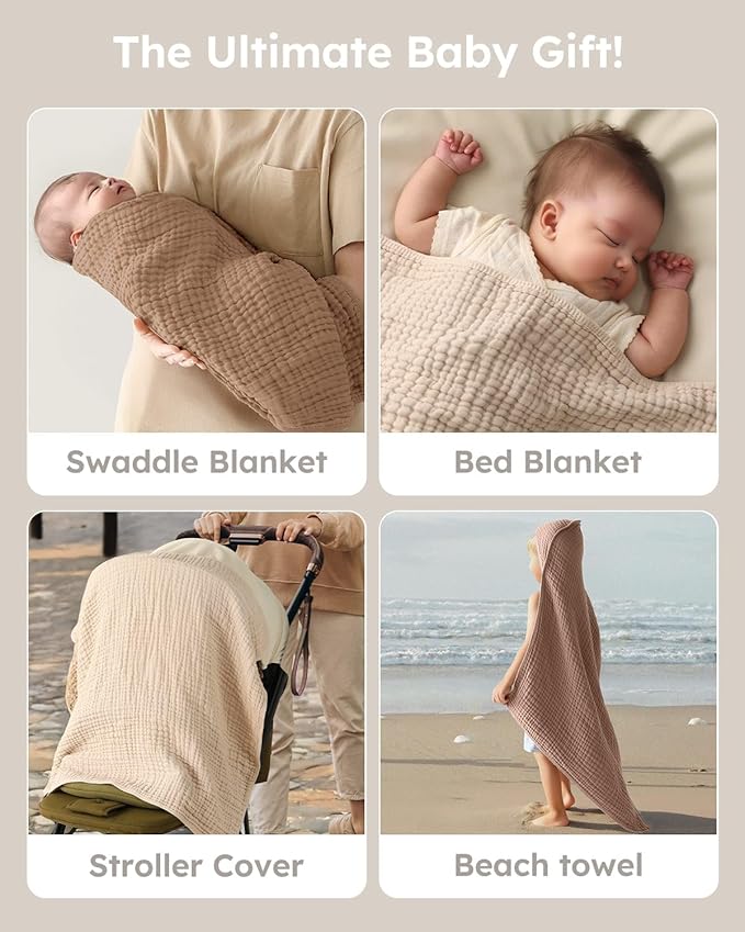 Soft and absorbent muslin cotton baby towel with hood for newborns and infants