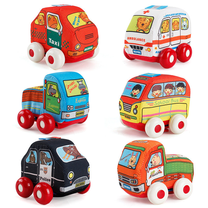 Soft toy cars for babies with pull back action safe baby toys