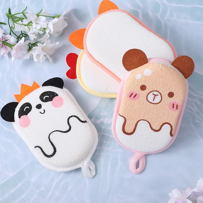 Close up of soft mesh bath sponge loofahs for kids