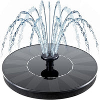 Solar bird bath fountain with 6 adjustable nozzles and floating design in a garden pond.