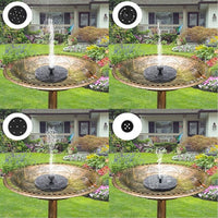 Solar bird bath fountain pump in a pool, attracting birds with its water spray and eco-friendly design