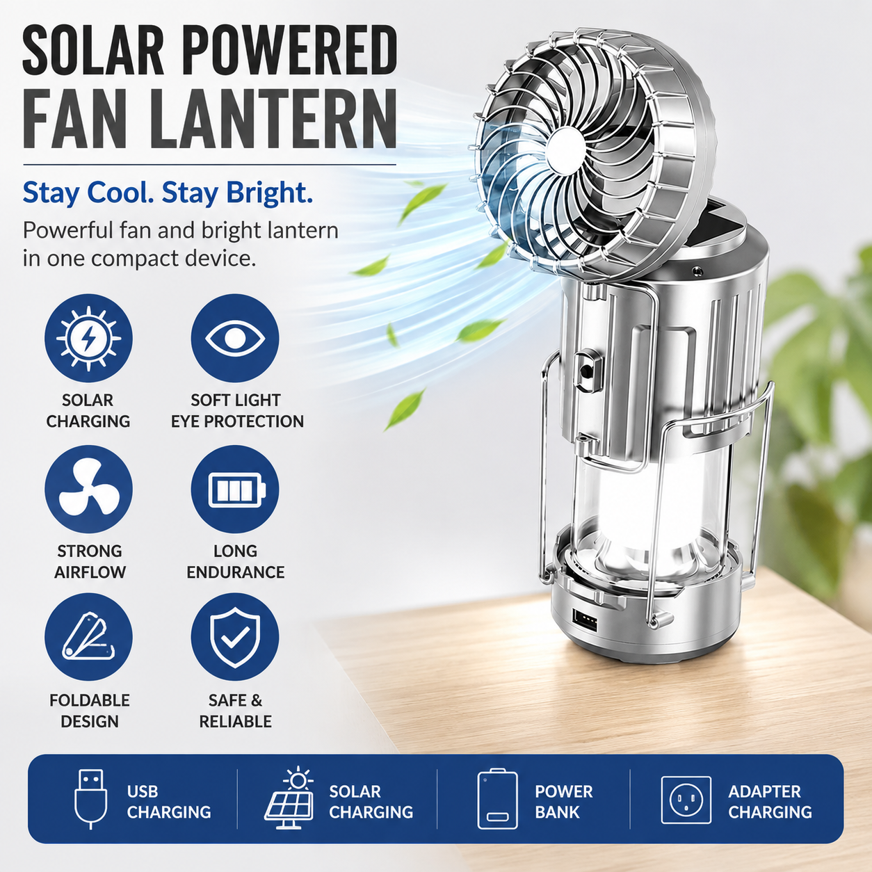 Solar Camping Fan Lantern for Outdoor Travel and Camping