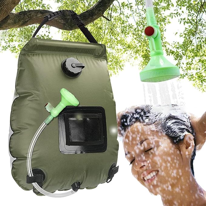 20L solar camping shower bag for outdoor use with hose and shower head