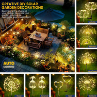 solar dandelion fairy lights glowing at night creating festive outdoor decoration