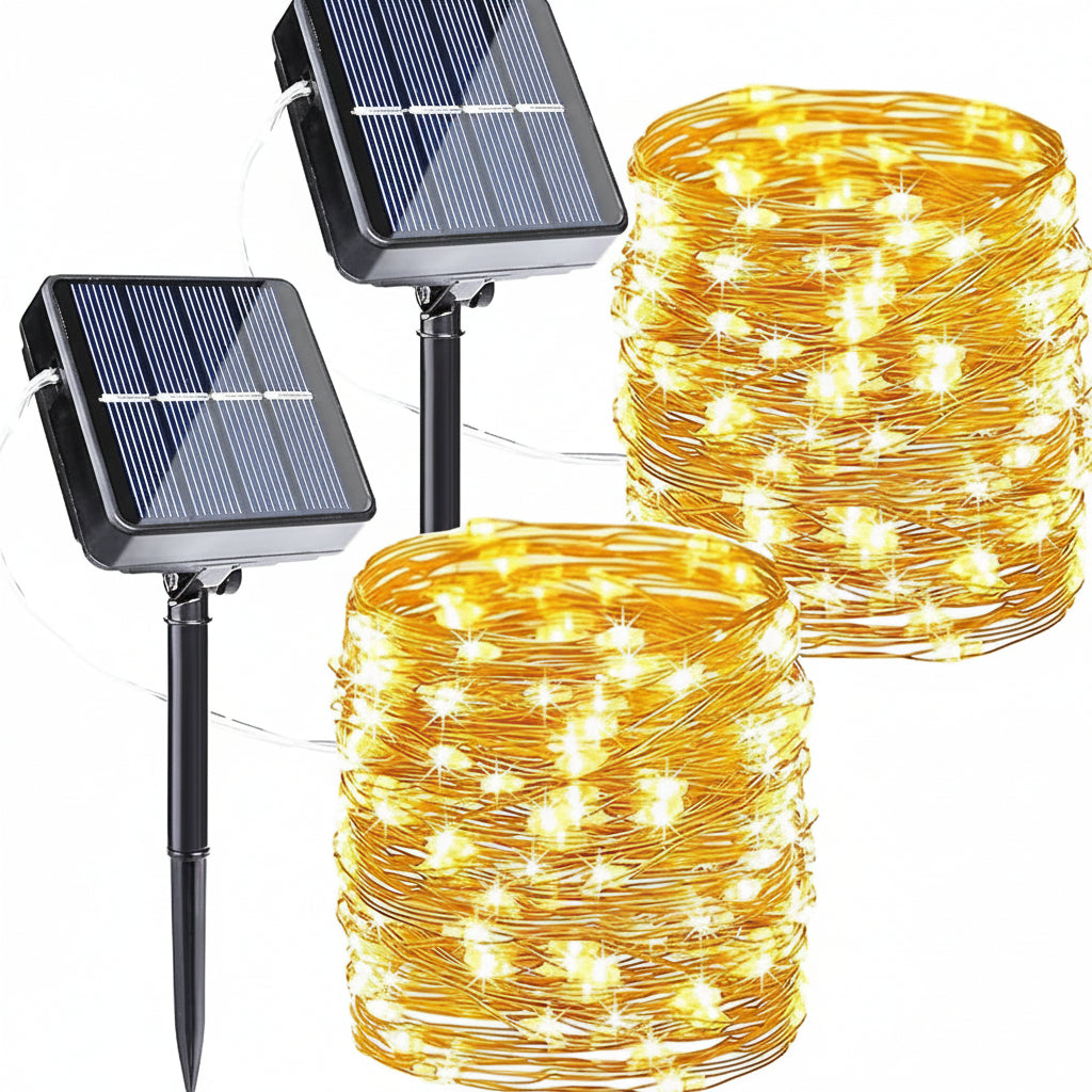 Solar fairy lights 2 pack with warm white LED string lights for garden decor