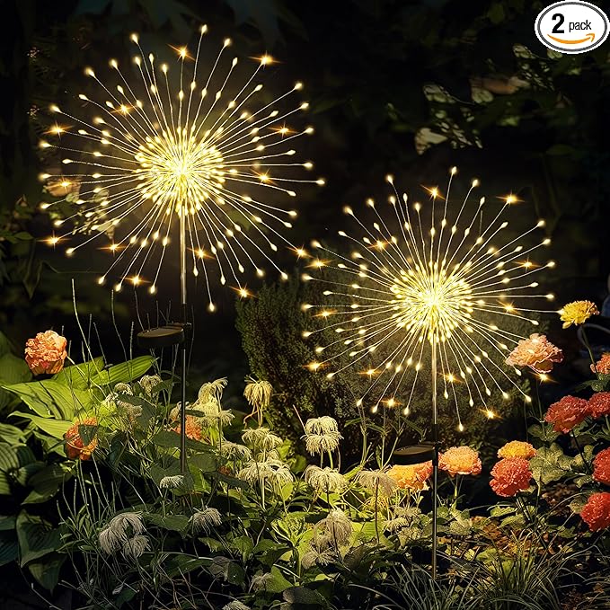solar fireworks curtain lights dandelion copper wire outdoor decorative lights for garden and patio