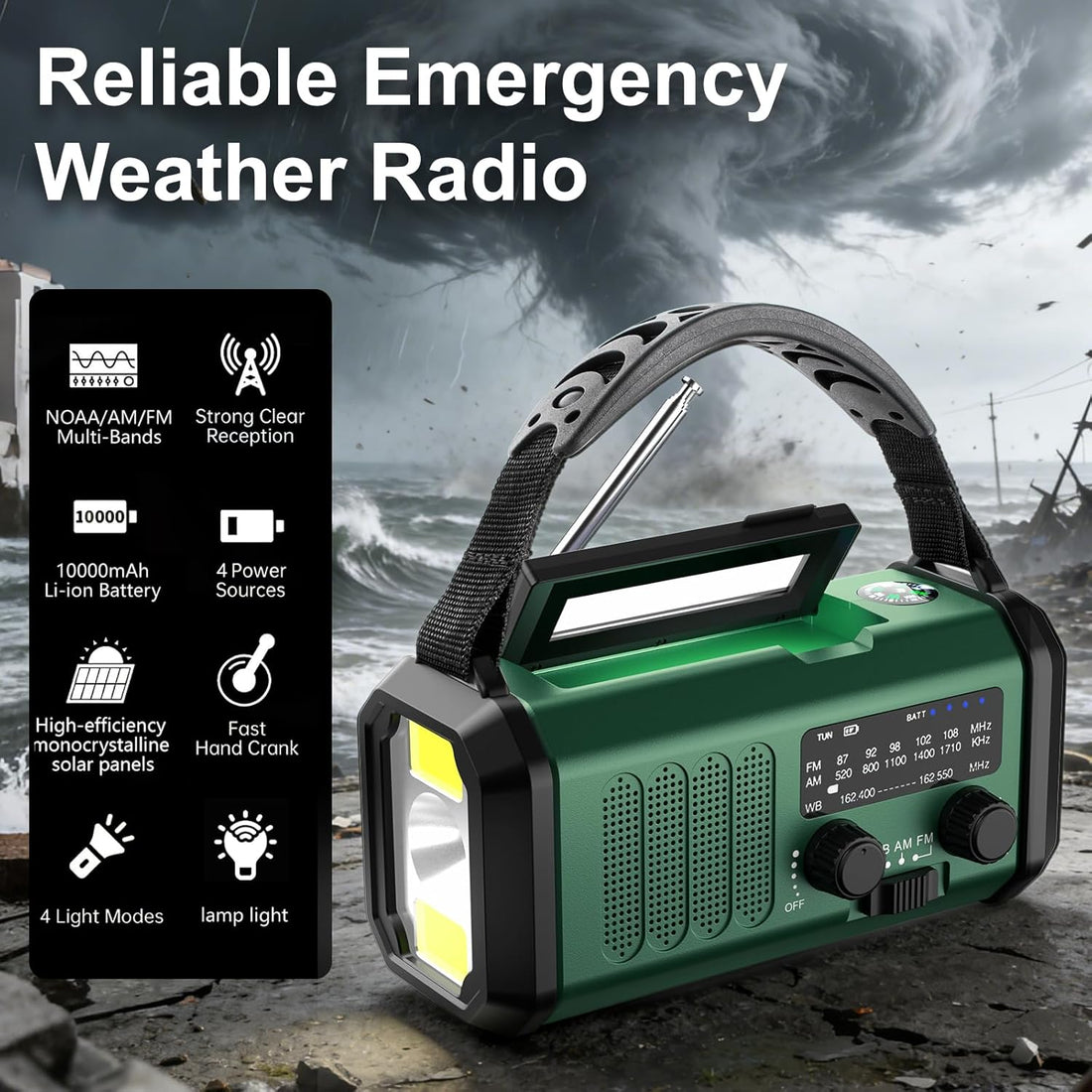 Portable solar lantern glowing outdoors at night