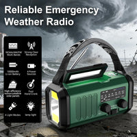 Portable solar lantern glowing outdoors at night