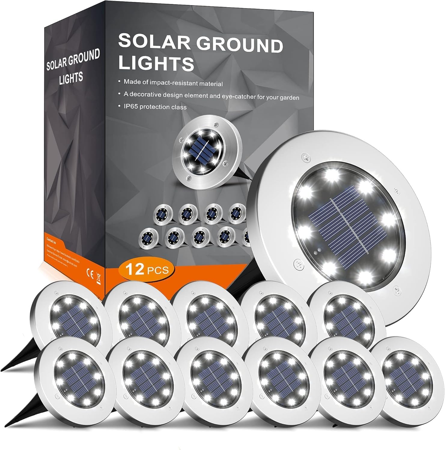 12 pack solar outdoor pathway lights with cold white LED on white background