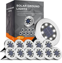 12 pack solar outdoor pathway lights with cold white LED on white background