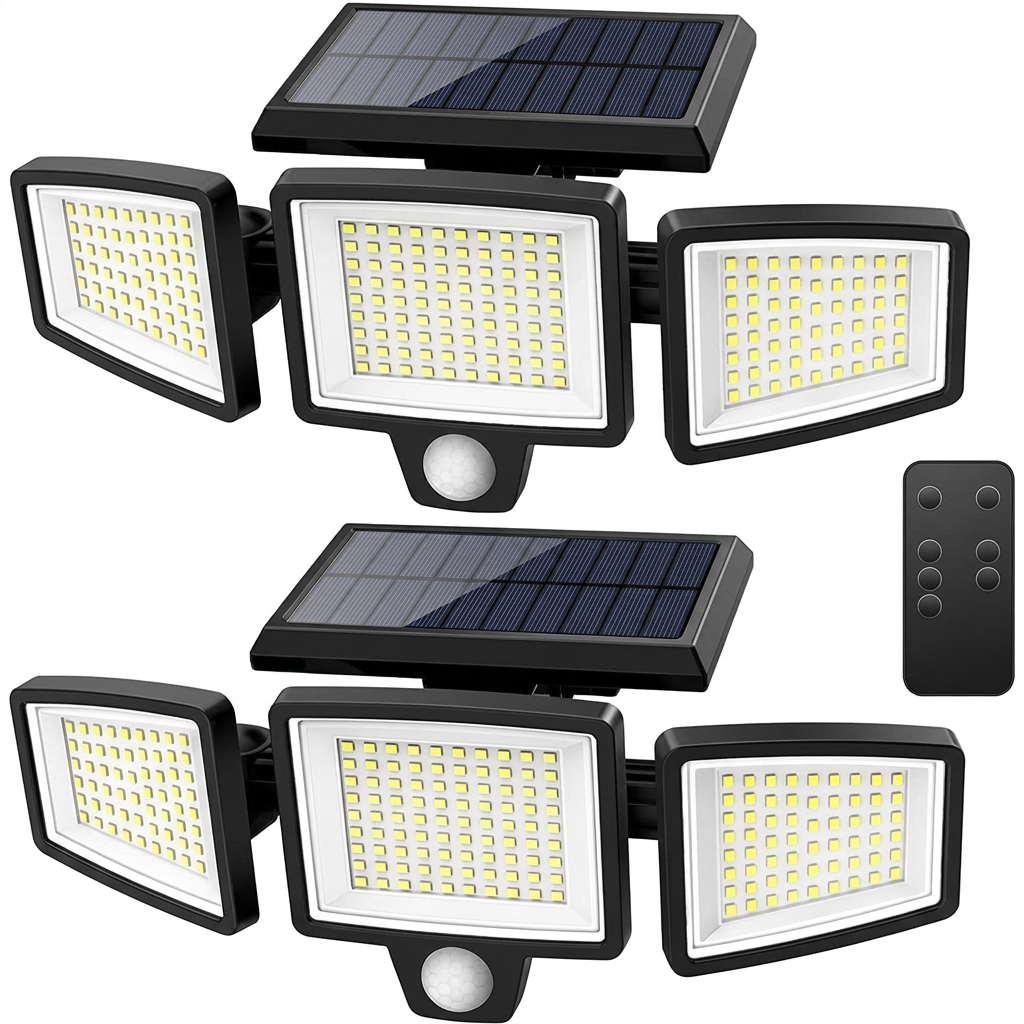 Solar outdoor light with 3 adjustable heads and 210 LED design