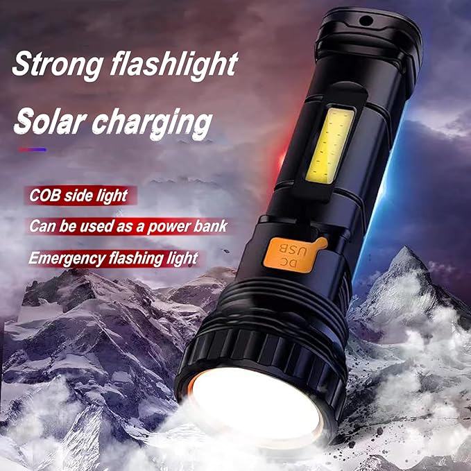 solar powered flashlight charging via sunlight outdoor emergency torch