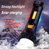 solar powered flashlight charging via sunlight outdoor emergency torch