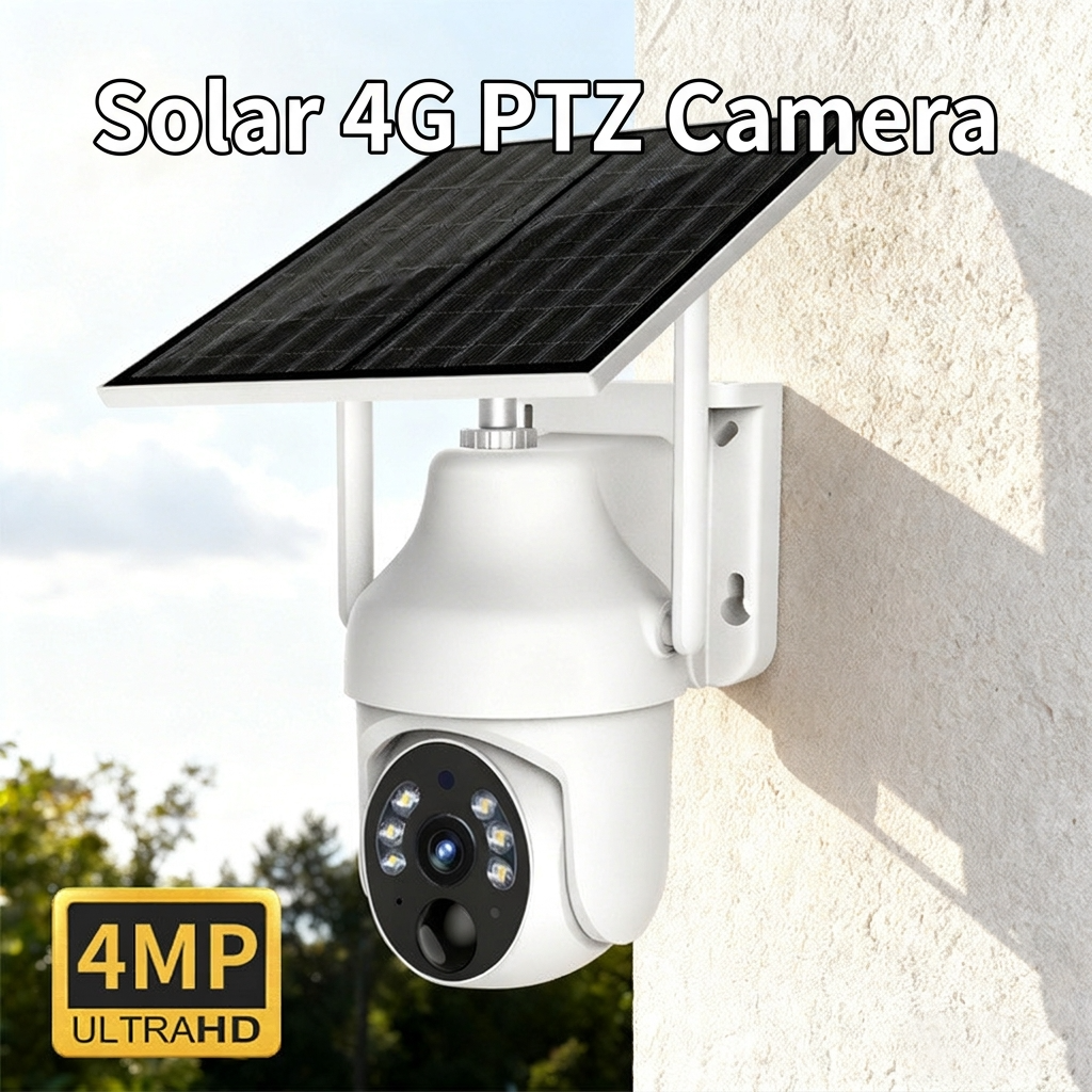 Solar-powered security camera with 360° coverage and 2K HD night vision, perfect for outdoor use.