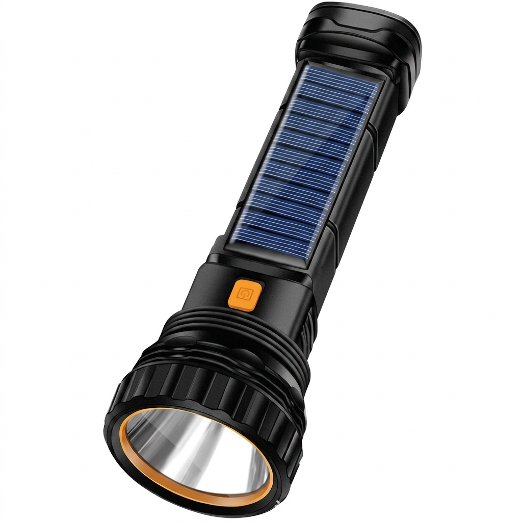 solar rechargeable LED flashlight 1000 lumens high brightness emergency torch