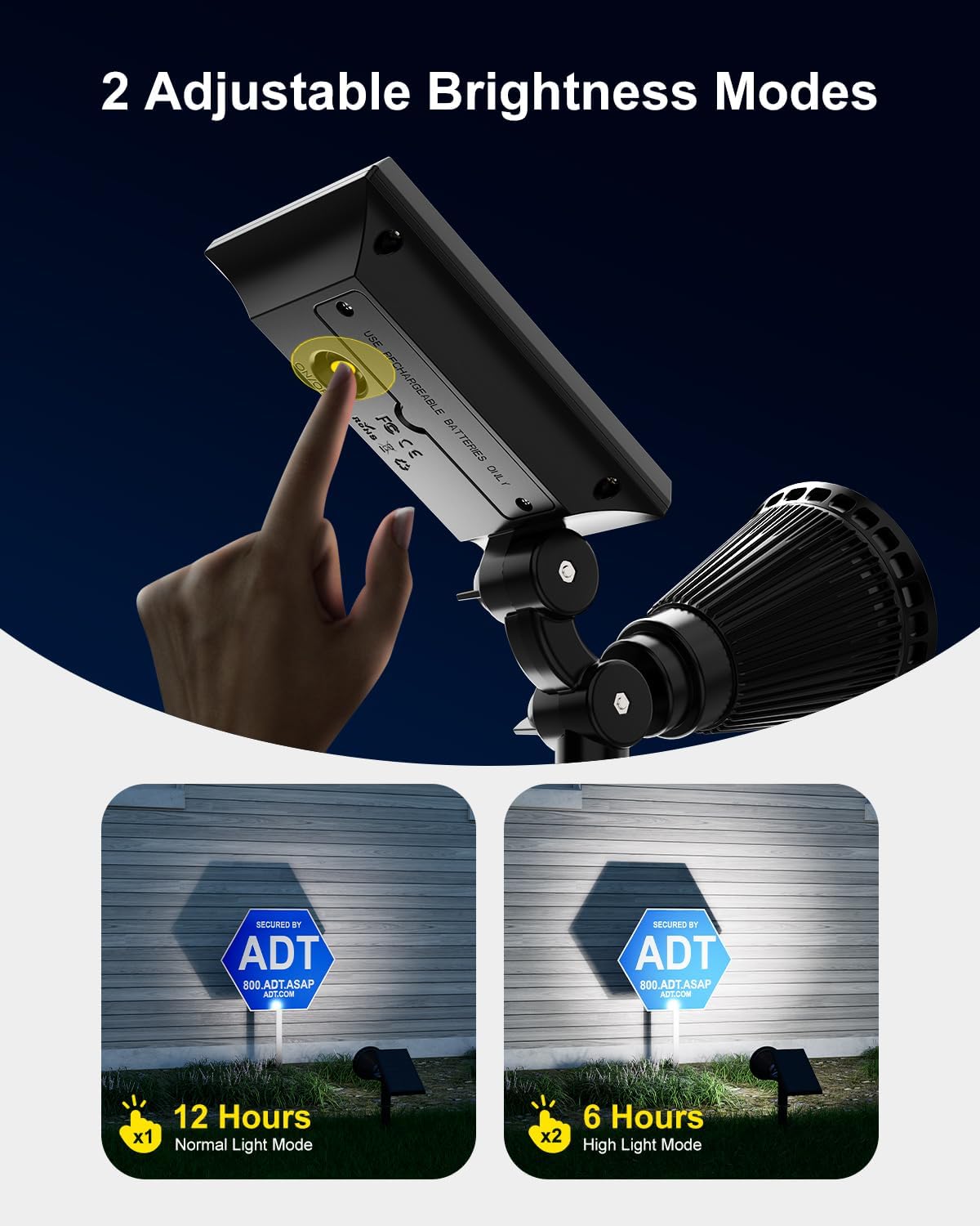 Bright LED solar spotlight on a statue for outdoor decoration