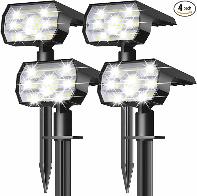 solar spot lights outdoor 56 LED IP68 waterproof garden landscape lights cool white 4 pack