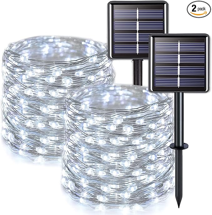 66FT 200 LED solar string lights 2 pack waterproof white fairy lights for outdoor garden patio decoration