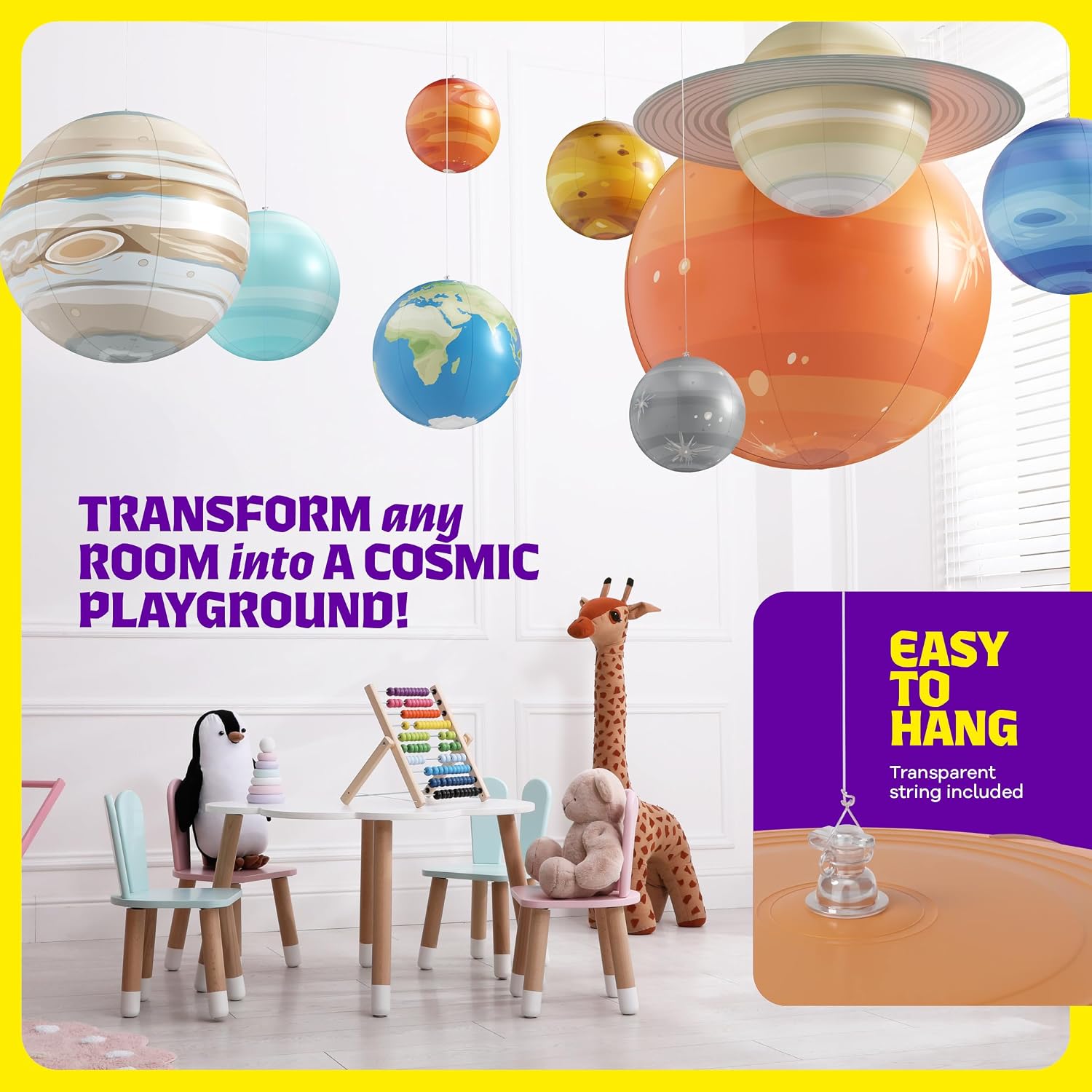 Solar system learning toy for kids with inflatable planet models