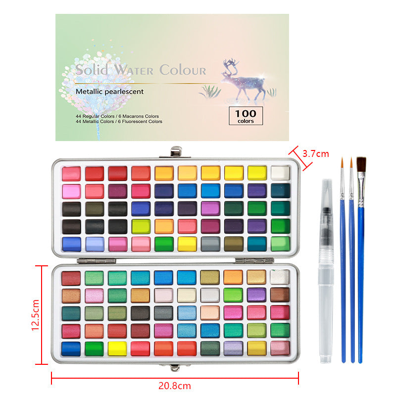 Solid watercolor paints in iron box with 50, 100, 128, and 168 colors available