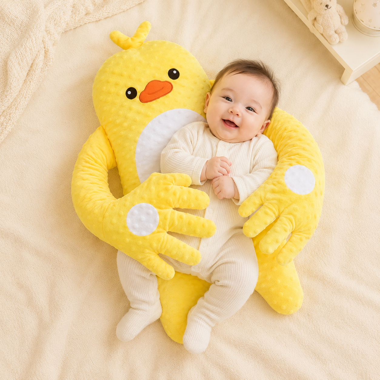 Soft companion pillow with gentle patting hand motion