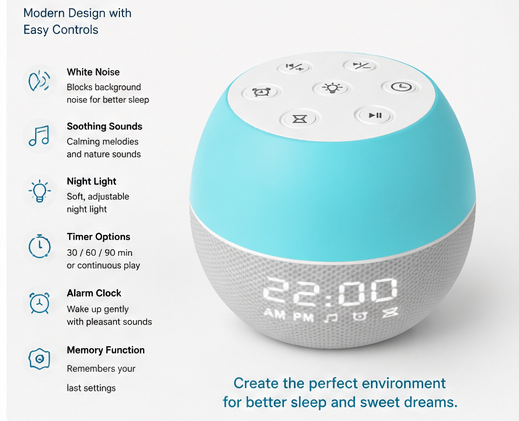 Compact sound machine with ambient night light