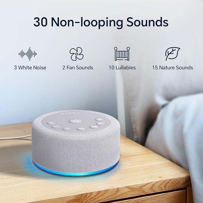 LED night light sound machine with 12 color options
