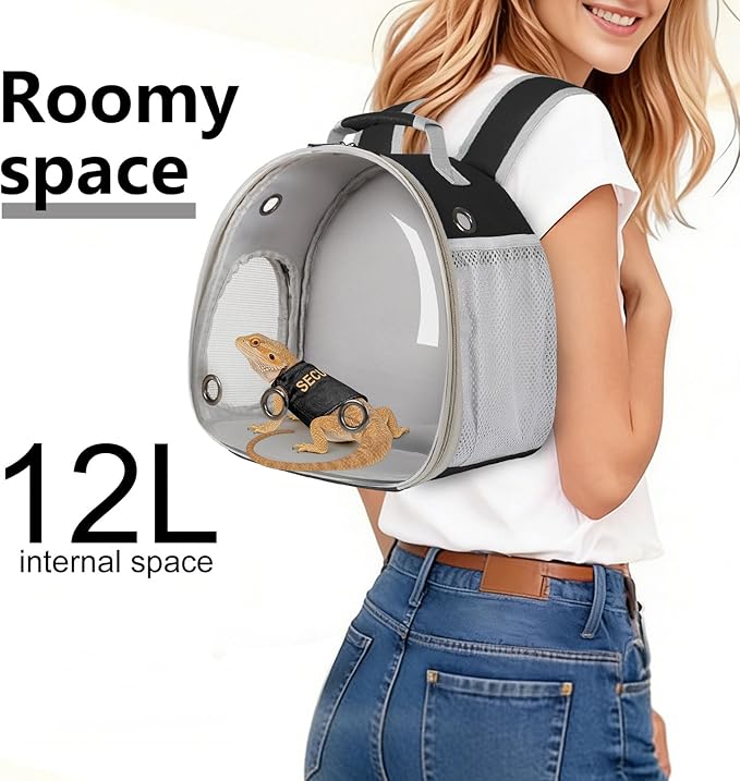Space Capsule-Style Reptile Carrier Backpack with Clear Bubble Window for Lizard and Small Animal